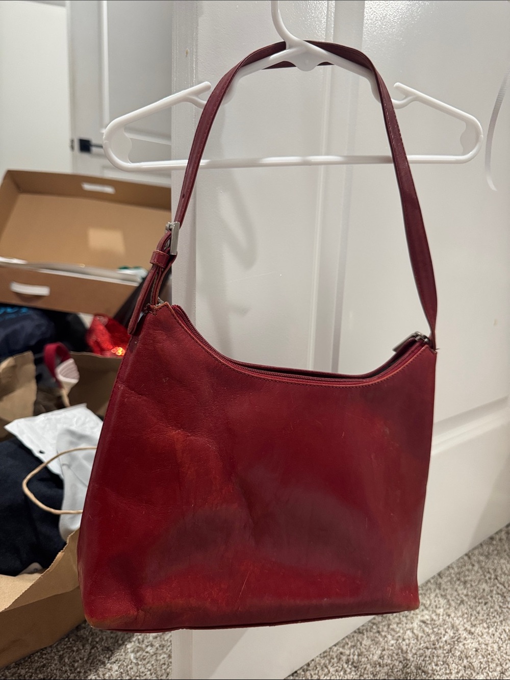 Classic Red Leather Shoulder Bag hobo